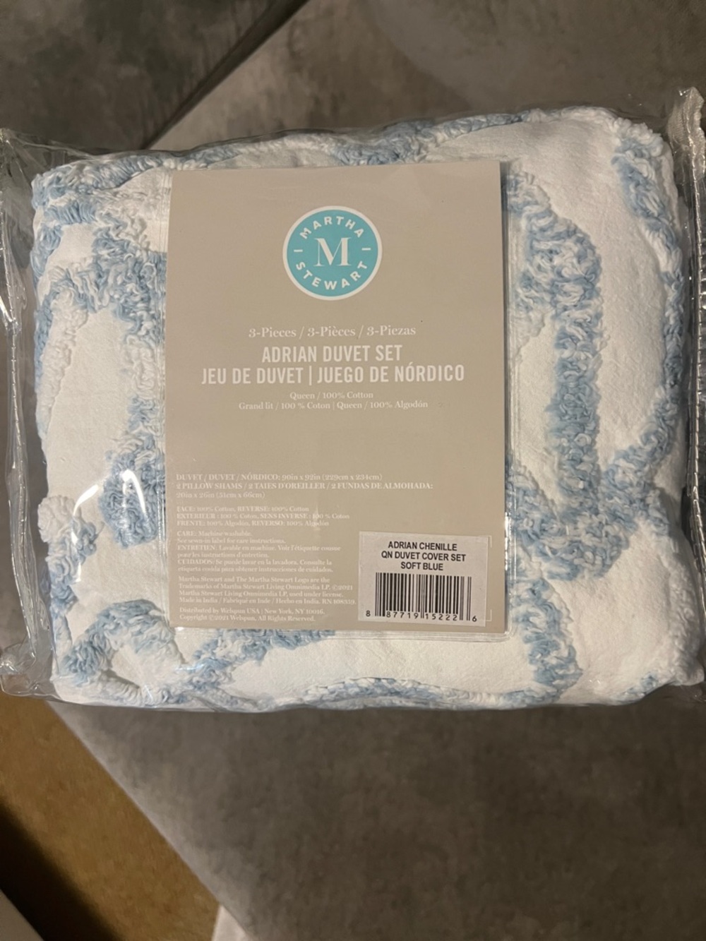 Martha Stewart Adrian Chenille Duvet Cover Set - Light Blue & White